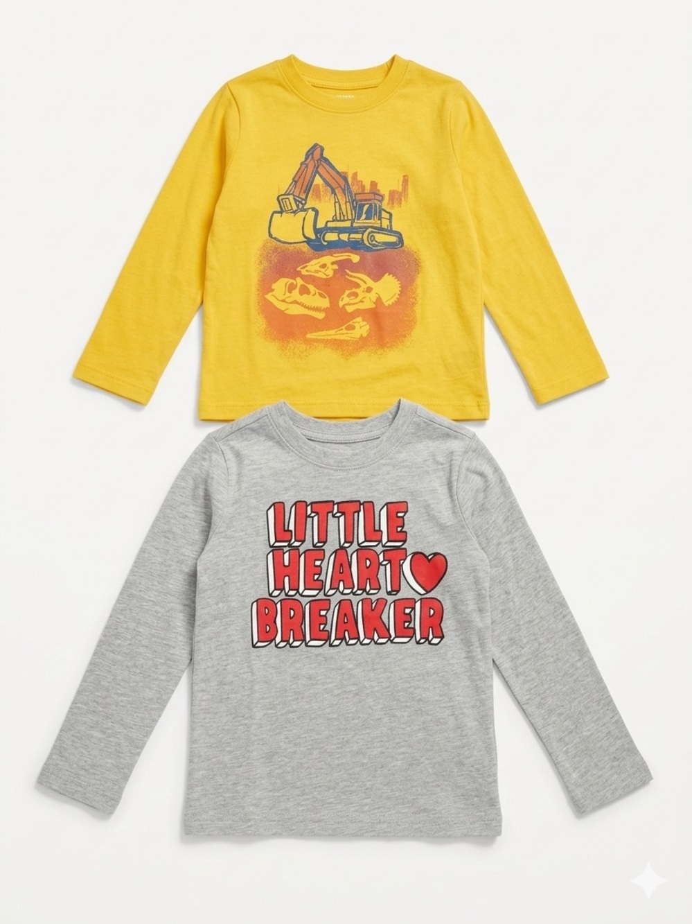 OshKosh B'gosh Yellow Long Sleeve Excavator Tee & Gray Heartbreaker Tee